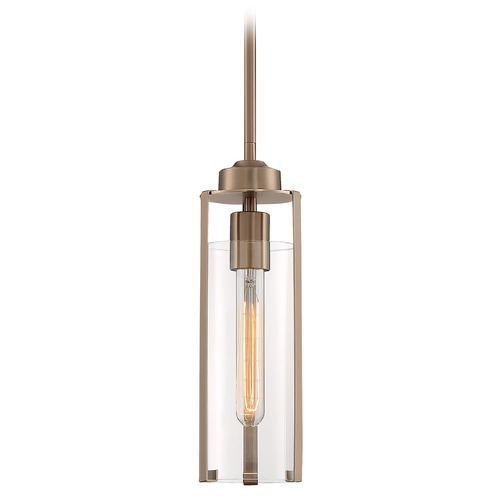 Satco Lighting Marina Burnished Brass Pendant with Cylindrical Shade by Satco Lighting 60/7150