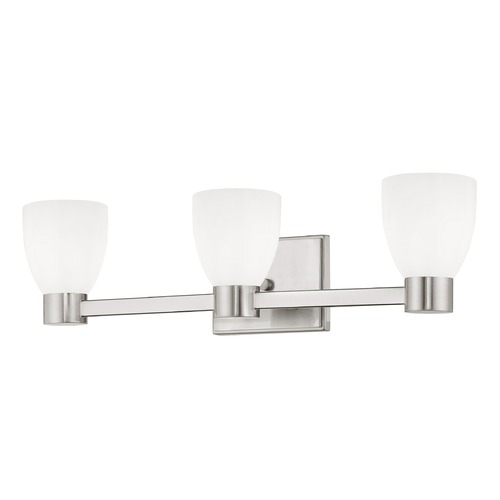 3-Light White Glass Bathroom Vanity Light Satin Nickel