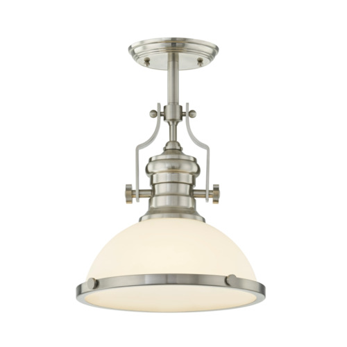 Satin Nickel Semi-Flush Mount with Opal Glass Vintage Ceiling Fixture