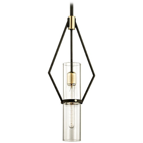Troy Lighting Raef Textured Bronze & Brushed Brass Mini-Pendant Light with Cylindrical Shade
