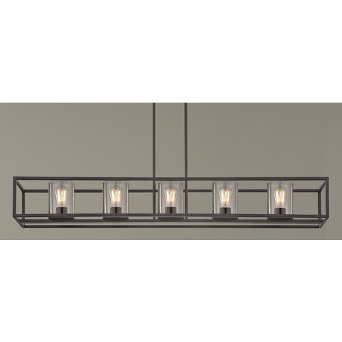 Design Classics Lighting Industrial Linear Chandelier with Seeded Glass Bronze 5 Lt 1699-220 GL1041C
