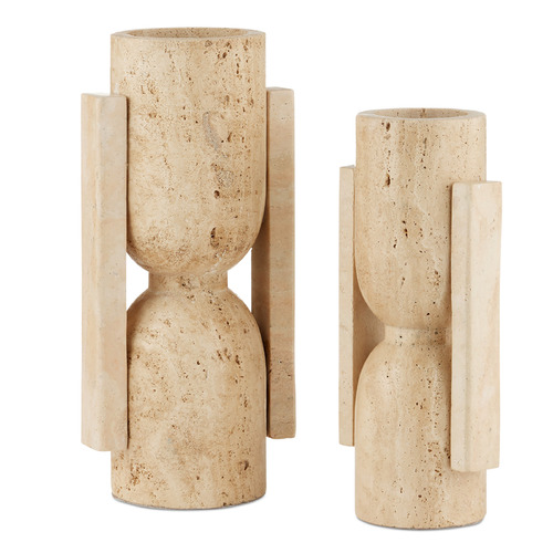 Currey and Company Stone Vase, Face To Face Natural Travertine Vase