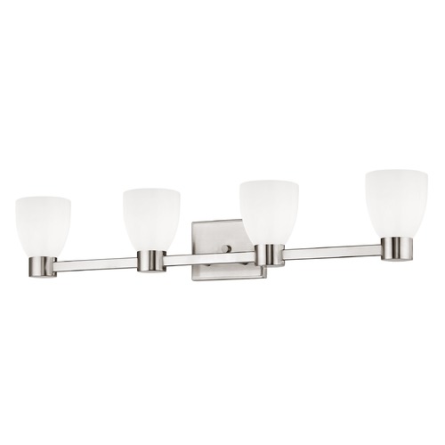 Design Classics Lighting 4-Light White Glass Bathroom Vanity Light Satin Nickel 2104-09 GL1028MB