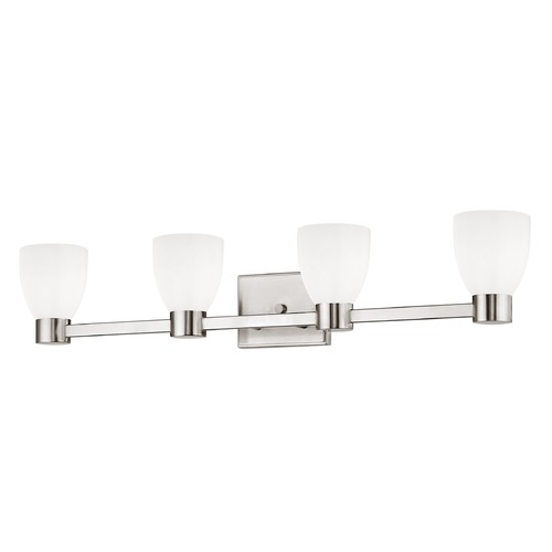 4-Light White Glass Bathroom Vanity Light Satin Nickel