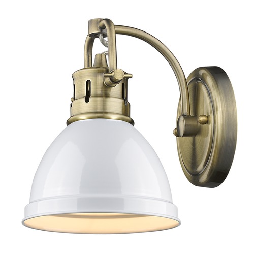 Golden Lighting Duncan Wall Sconce in Aged Brass & White by Golden Lighting 3602-BA1 AB-WH