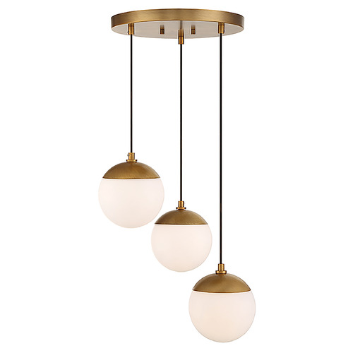 Meridian 3-Light Multi-Port Pendant in Natural Brass by Meridian M10055NB