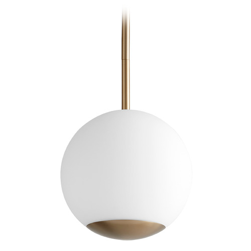 Terra 10-Inch Opal Globe Pendant in Aged Brass by Oxygen Lighting