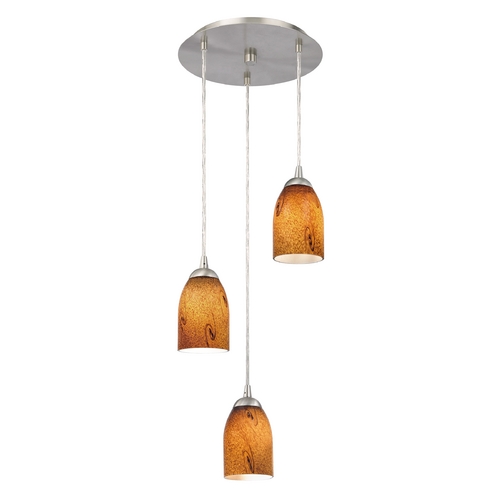 Design Classics Lighting Modern Multi-Light Pendant Light with Brown Art Glass and 3-Lights 583-09 GL1001D