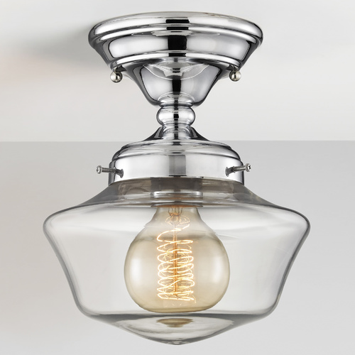 8-Inch Schoolhouse Chrome Clear Glass Semi-Flush Ceiling Light