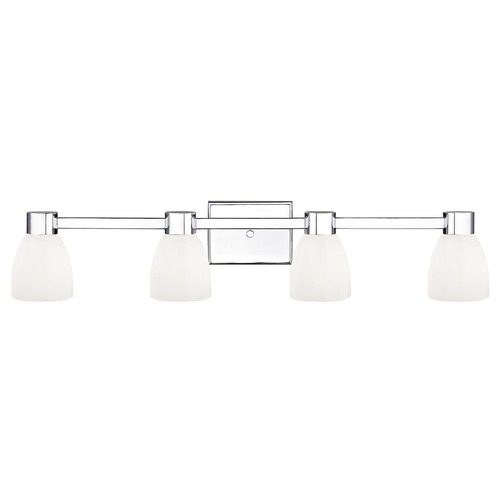 Design Classics Lighting 4-Light White Glass Bathroom Vanity Light Chrome 2104-26 GL1028MB