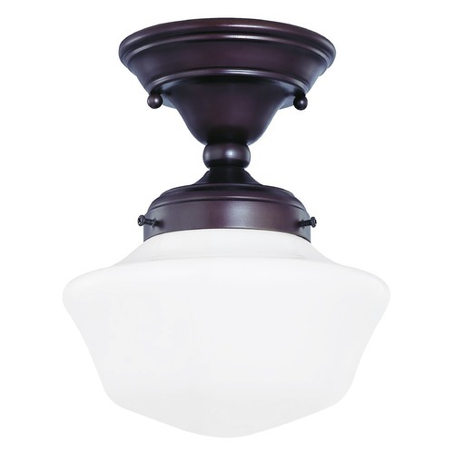 8-Inch Schoolhouse Semi-Flush Ceiling Light in Bronze Finish