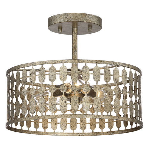 12-Inch Wide Geometric Semi-Flush Mount in Antique Gold by Meridian