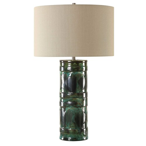 The Uttermost Company Loch Peacock Green & Brushed Nickel Table Lamp with Drum Shade