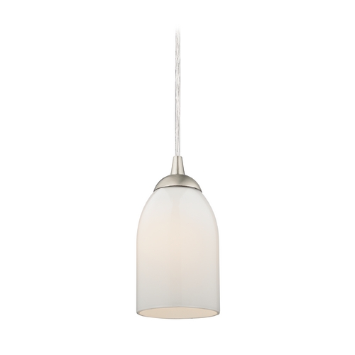 Satin Nickel Mini-Pendant Light with Opal White Glass