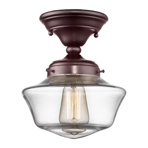 8-Inch Clear Glass Schoolhouse Semi-Flush Ceiling Light in Bronze Finish