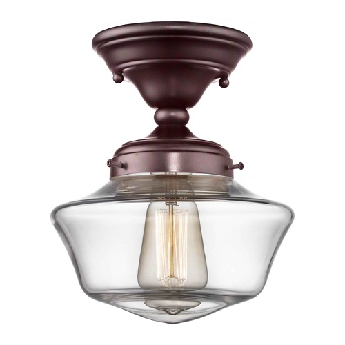 Design Classics Lighting 8-Inch Clear Glass Schoolhouse Semi-Flush Ceiling Light in Bronze Finish FAS-220 / GA8-CL