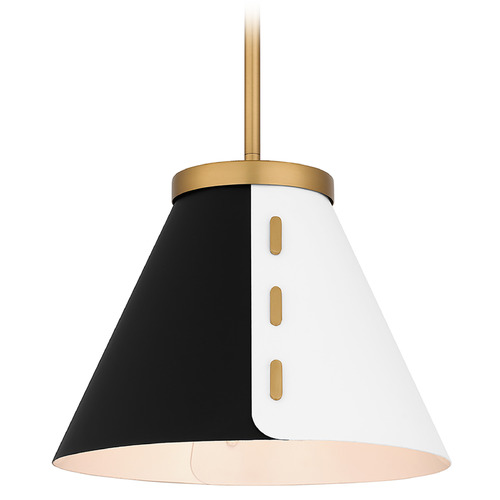Quoizel Lighting Trette Brushed Weathered Brass & Black & White Pendant Light with Conical Shade