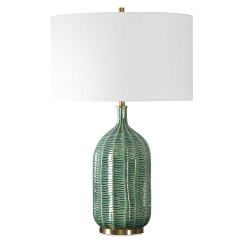 The Uttermost Company Bixby Green & Antique Brass Table Lamp with Drum Shade