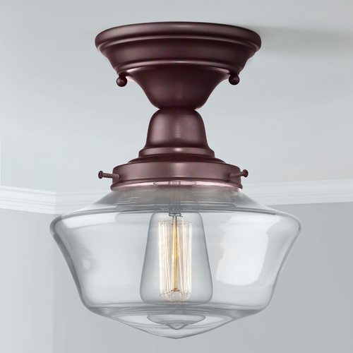 Design Classics Lighting 8-Inch Clear Glass Schoolhouse Ceiling Light in Bronze Finish FBS-220 / GA8-CL