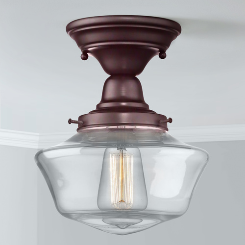 8-Inch Clear Glass Schoolhouse Ceiling Light in Bronze Finish