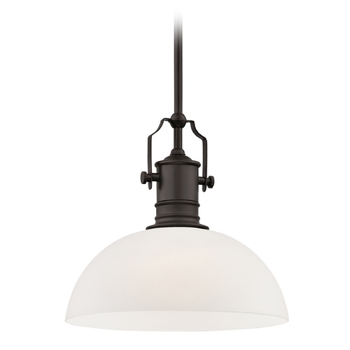 Design Classics Lighting Industrial Bronze Pendant Light with White Glass 13-Inch Wide 1765-220 G1785-WH