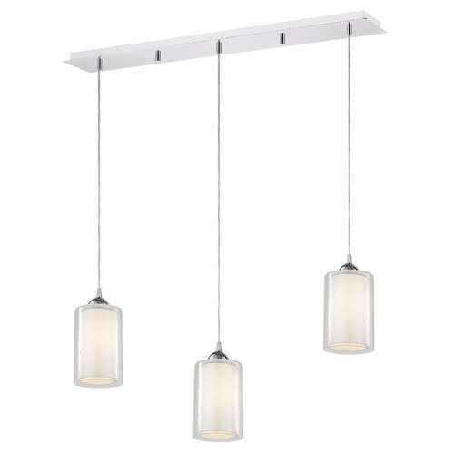Design Classics Lighting 36-Inch Linear Pendant with 3-Lights in Chrome Finish with Clear Seeded / Frosted White Glass 5833-26 GL1061 GL1041C
