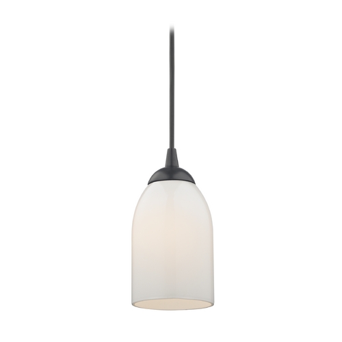 Mini-Pendant Light with Opal White Glass in Black Finish