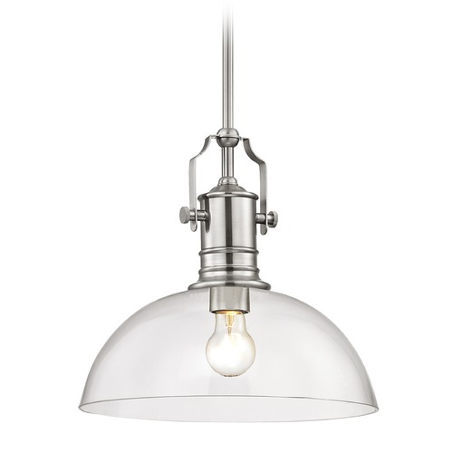 Design Classics Lighting Industrial Satin Nickel Pendant Light with Clear Glass 13-Inch Wide 1765-09 G1785-CL