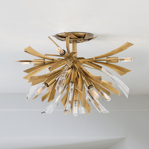 Vida 24-Inch Wide Semi-Flush Mount in Burnished Gold & Crystal by Fredrick Ramond