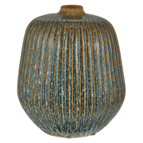 Currey and Company Shoulder Reactive Blue & Brown Vase