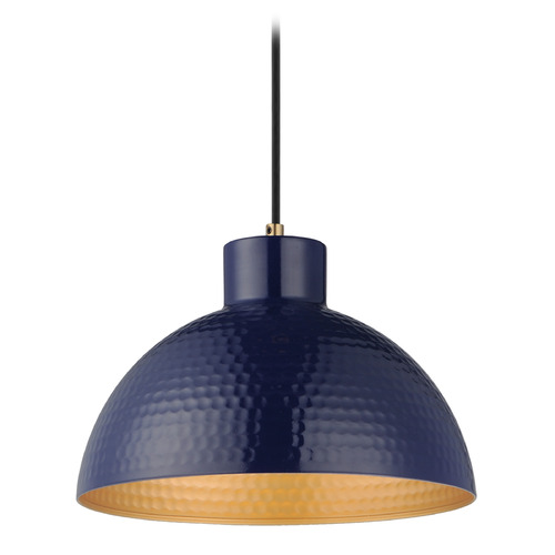 Maxim Lighting Rockport Glossy Navy & Natural Aged Brass Pendant Light with Bowl / Dome Shade