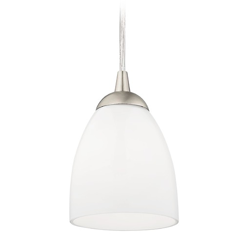 Design Classics Lighting Mini-Pendant Light with Opal White Bell Glass in Satin Nickel Finish 582-09 GL1024MB