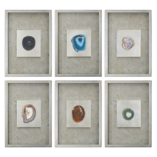 Uttermost Agate Stone Silver Wall Art S/6