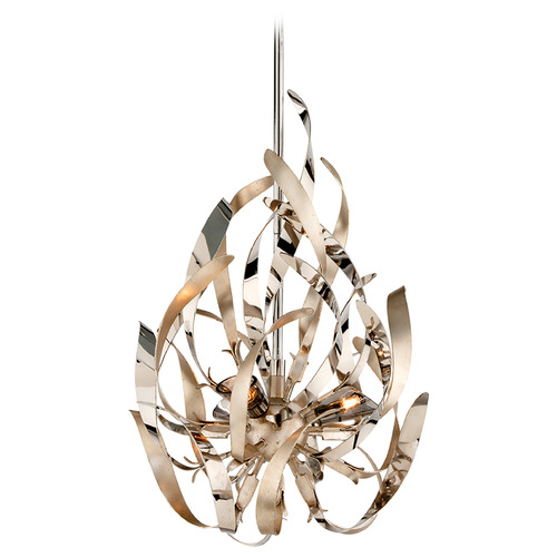 Corbett Lighting Graffiti Silver Leaf & Polished Stainless Pendant Light with Conical Shade