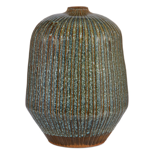 Currey and Company Shoulder Reactive Blue & Brown Vase