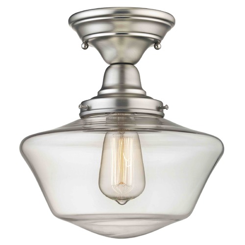 Design Classics Lighting 10-Inch Clear Glass Schoolhouse Semi-Flush Ceiling Light in Satin Nickel FBS-09 / GA10-CL