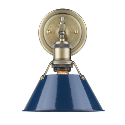 Orwell Wall Sconce in Aged Brass & Navy Blue by Golden Lighting