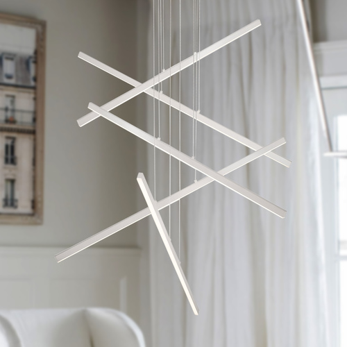 Modern Brushed Nickel LED Multi-Light Pendant with Frosted Shade 3000K 12000LM by Kuzco Lighting