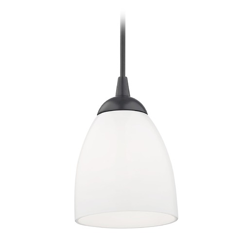 Black Mini-Pendant Light with Opal White Bell Glass