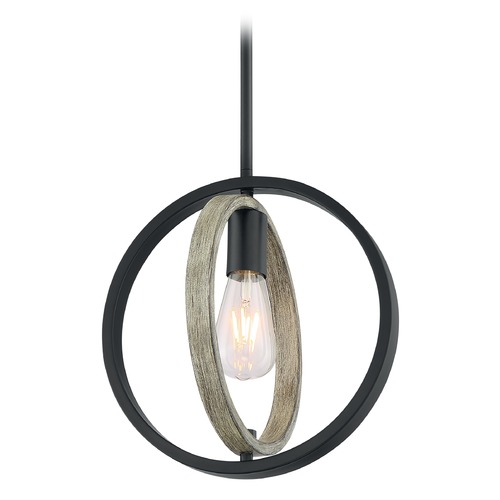 Satco Lighting Augusta Black & Wood Pendant by Satco Lighting 60/6984