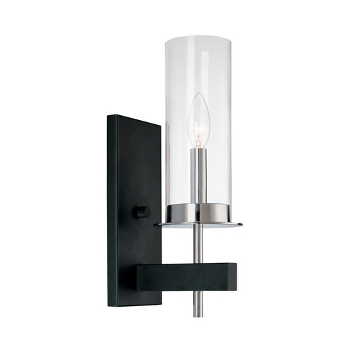 Sonneman Lighting Modern Sconce Wall Light with Clear Glass in Chrome/Black by Sonneman Lighting 4060.54