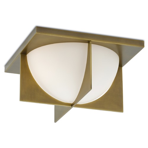 Currey and Company Lighting Lucas Flush Mount in Antique Brass/Opaque White by Currey & Company 9999-0039