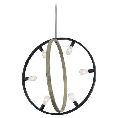 Satco Lighting Augusta Black & Wood Pendant by Satco Lighting 60/6986