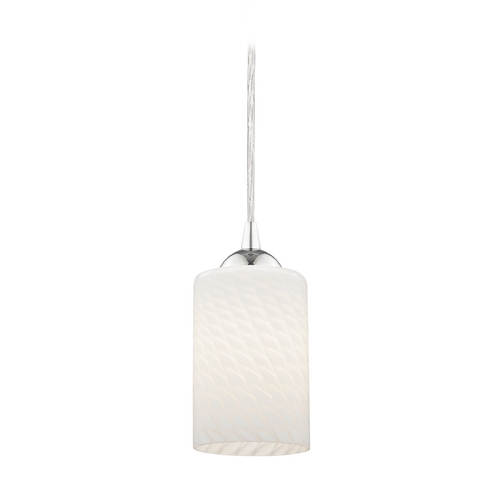 Modern Mini-Pendant Light with White Art Glass Cylinder Shade