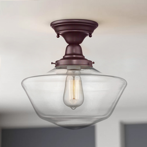 Design Classics Lighting 12-Inch Clear Glass Schoolhouse Semi-Flush Ceiling Light In Bronze Finish FBS-220 / GA12-CL