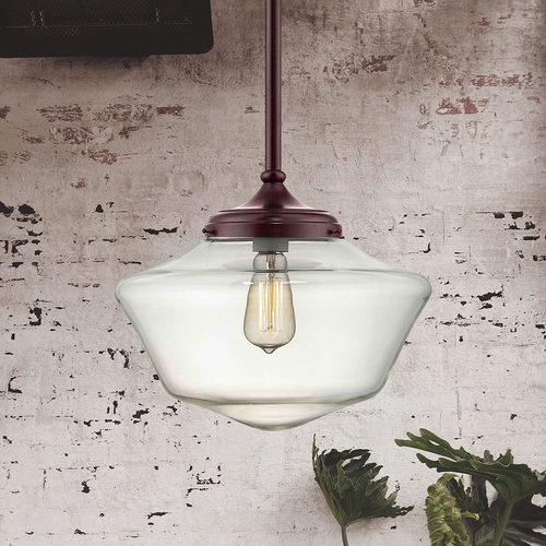 14-Inch Bronze Clear Glass Schoolhouse Pendant Light