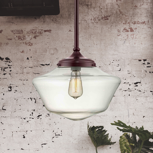 Design Classics Lighting 14-Inch Bronze Clear Glass Schoolhouse Pendant Light FA6-220 / GA14-CL