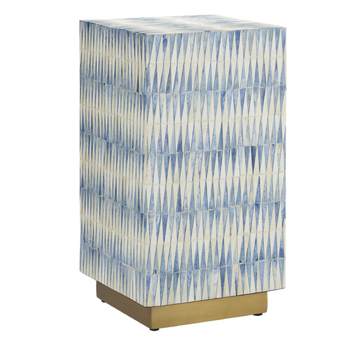 Currey and Company Aimee Kurzner Nadene Blue & White & Brushed Brass Accent Table