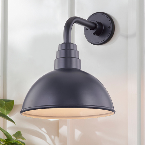 Black Gooseneck Barn Light with 12-Inch Dome Shade