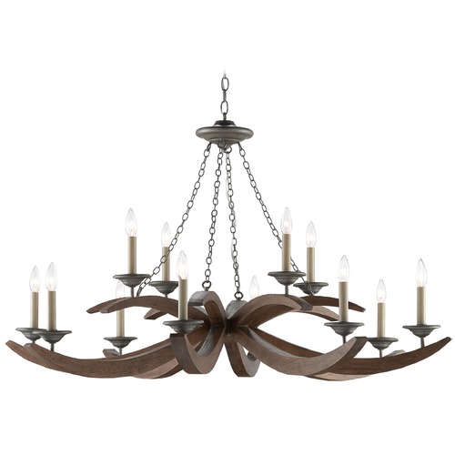 Currey and Company Lighting Whitlow Chandelier in Burnt Wood/Antique Galvanize by Currey & Company 9000-0433